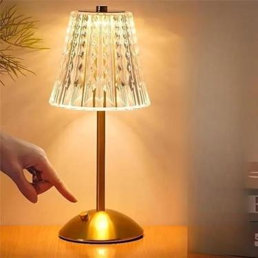 Imagem de Luminária de Mesa LED de Cristal com Toque | Abajur Recarregável Sem Fio 3 Cores Dimerizável para Quarto e Decoração Moderna (Modelo-B)