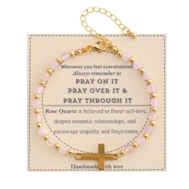 Imagem de Pulseiras de cristal para mulheres, cruz, oração redonda, contas ajustáveis, joias presentes, One Size, Pedra, Sem Pedra Preciosa