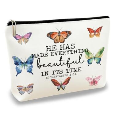Imagem de Bolsa de maquiagem inspirada na fé, ele fez tudo bonito em seu tempo, bolsa de cosméticos elegante para mulheres, prática e durável, adequada para viagens diárias e viagens 25 x 18 cm