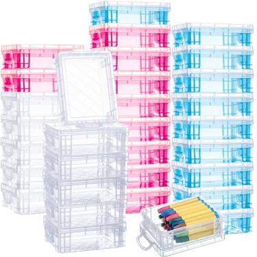 Imagem de Suzile Caixa de giz de cera de plástico de 32 peças com tampas de pressão, caixa de armazenamento empilhável de giz de cera para organizador de artesanato, escola, sala de aula, material de escritório