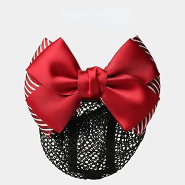 Imagem de Net Bun Crochet Bank Teller Women Barrette Stripe Bowknot Ribbon Office Lady Net Bun Snood(06)