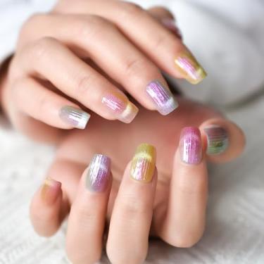 Imagem de Unhas quadradas de pressão em cores mistas, olhos de gato, curtos, médios, unhas postiças, capa completa, manicure, 30 peças/kit