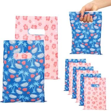Imagem de 50pçs Sacolas Lembrancinha Festa Temática Cartoon, Rosa e Azul Flor e Folha Sacolas Tropicais com Alça Embalagens Plásticas Doces Suprimentos Festa Verão no Havaí para Crianças Meninos