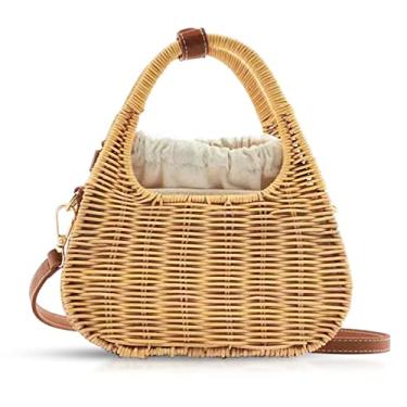 Imagem de Bolsa de palha, bolsas transversais para mulheres, bolsa de tecido boêmio feita à mão, bolsas rígidas, festas, bolsa de praia de férias (cáqui), Caqui