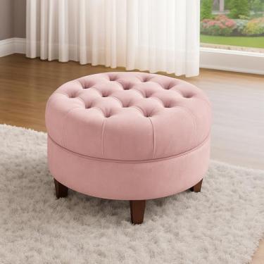 Imagem de Puff Amsterdã Redondo Estofado Capitonné – Banco Decorativo e Confortável p/Sala, Quarto ou Pé de Sofá (ROSE)