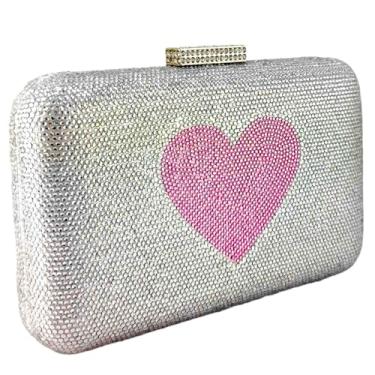 Imagem de Boutique De FGG Bolsas de mão de luxo com cristal para noite com coração e amor para casamento e noivas com strass, Prata osa, Mini