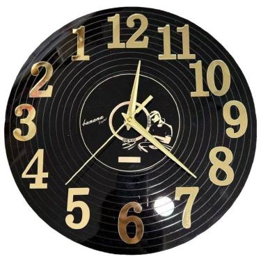 Imagem de Relógio de parede, disco de vinil, 12, estilo retrô, com números dourados, 30 cm
