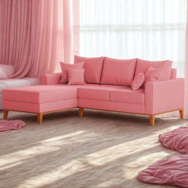 Imagem de Sofá 3 Lugares Beny Com Chaise Esquerdo Suede Rosa