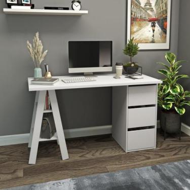 Imagem de Escrivaninha Mesa Escritório Cavalete 2 Prateleiras 3 Gavetas MB 1035 