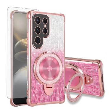 Imagem de Asuwish Capa de celular para Samsung Galaxy S25 Ultra 5G capa magnética com protetor de tela de vidro temperado e anel à prova de choque com glitter brilhante suporte rígido S25Ultra 25S S 25 25Ultra