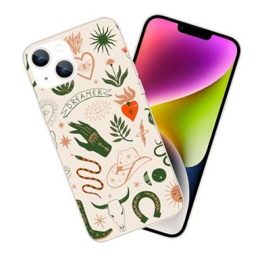 Imagem de ZHEPAITAO Capa compatível com iPhone 15 - Capa protetora transparente com estampa de cacto do oeste selvagem com design exclusivo para mulheres e meninas à prova de choque
