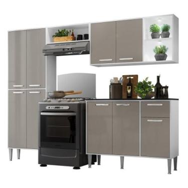 Imagem de Cozinha Compacta Multimóveis Fg3414 2 Leds Branca/lacca Fumê - MULTIMO