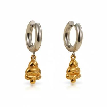 Imagem de Brincos de argola pequenos com pingente de árvore de Natal delicados - Bonito cristal CZ banhado a ouro de aço inoxidável enfeite de Natal brincos de argolas grossas joias modernas para mulheres