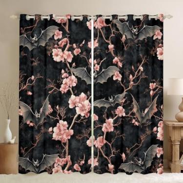 Imagem de jejeloiu Cortina de morcego gótico (2 painéis, 96 x 119 cm) flor floral vintage infantil 30%-50% blackout cortinas góticas para escurecimento de quarto, tratamentos de janela, microfibra