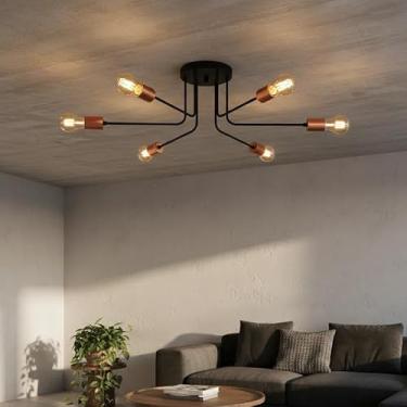 Imagem de Luminária de Teto Sputnik 6 Braços "L" Lustre Sala Quarto Cozinha Area Gourmet Hall Sala (PRETO-ROSE)