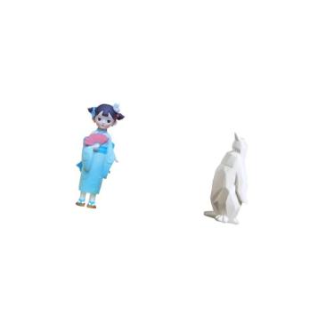 Imagem de Fenteer Estátua de Pinguim em Resina, Boneca Kabuki Gueixa Asiática, Colecionável, Artesanato, Ornamento Decorativo, Animal para Aniversário, Casa de Campo, Q