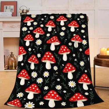 Imagem de Cobertor de cogumelo, botânico, de lã, macio, aconchegante, felpudo, quente, roupa de cama, para crianças, meninos, meninas, adultos, homens, mulheres, 101 x 127 cm