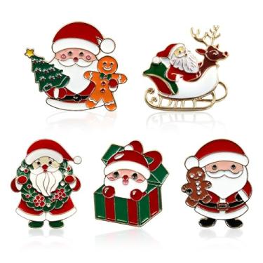Imagem de Conjunto de 5 broches de Natal, lindos broches de esmalte de Papai Noel com alce de gengibre para homem, guirlanda, etiqueta de presente, emblemas para meninas, meninos, crianças, roupas, lenços
