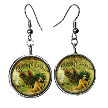 Imagem de Brincos de absinto - Brincos pendentes de prata de fada vitoriana - 273-SLRE, vidro, cabochão