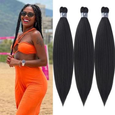 Imagem de Braiding Hair UpRyo 1b, preto, pré-esticado, 20 polegadas, 3 pacotes -