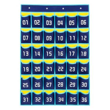 Imagem de Bolso para celular numerado para sala de aula - suporte de calculadora para pendurar na parede da escola, organizador com ganchos, 1 peça (36 bolsos)