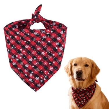 Imagem de Bandana de Natal para cães meninas meninos xadrez vermelho pet bandana ajustável floco de neve bandanas para cães lenço babador gato bandanas acessórios roupa triângulo cachecóis de cachorro Natal