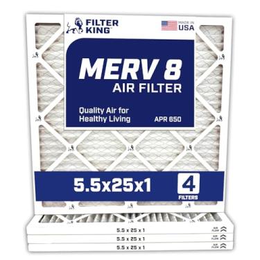 Imagem de Filter King Filtro de ar de 5,5 x 25 x 1a | Pacote com 4 | Filtros de forno A/C plissados MERV 8 HVAC | Feito nos EUA | Tamanho real: 5,5 x 64 x 1,90 cm
