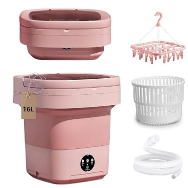 Imagem de Máquina de lavar dobrável com suporte de secagem de roupas de 32 clipes, mini lavadora portátil de 16 L com tubo de drenagem e cesta de drenagem, solução de lavanderia que economiza espaço para roupas
