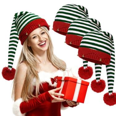 Imagem de Breffima Gorro de crochê de cauda longa de elfo de Natal, vermelho, verde e branco, para adultos, mulheres, homens, fantasia de elfo, cosplay