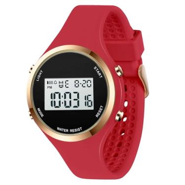 Imagem de Relógio feminino com visor de LED Elecreonic moderno cronógrafo despertador digital feminino esporte ao ar livre Wirstwatch, Vermelho, Esportes