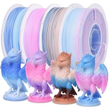 Imagem de RAMBERY Filamento de impressora 3D PLA arco-íris fosco 4 kg, pacote de filamentos PLA de 4 cores, 1,75 mm, 1 kg (2,2 lb) x pacote com 4, azul-branco/vermelho/marrom/vermelho-roxo