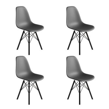 Imagem de Conjunto 4 Cadeiras Eames Estilo Moderno Em Ferro Preto Com Assento Cinza