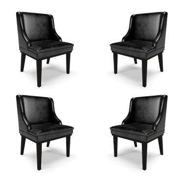 Imagem de Kit 4 Cadeiras Decorativas Sala De Jantar Base Fixa De Madeira Firenze Pu Preto Brilho G19
