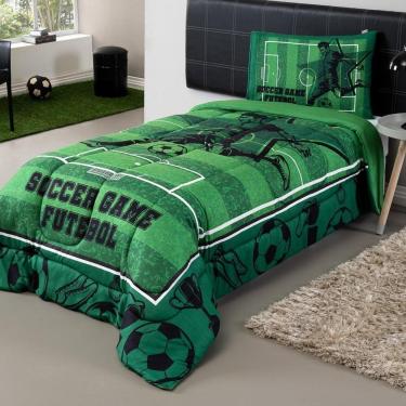 Imagem de Kit Edredom Plush Fofinho Infantil Dupla Face Dream 2 Peças Solteiro - Futebol
