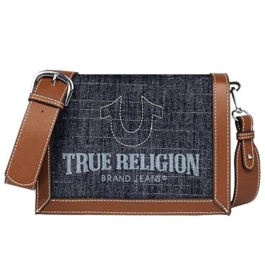 Imagem de True Religion Bolsa transversal, bolsa de ombro com vários compartimentos com alça ajustável, jeans escuro
