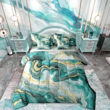 Imagem de Conjunto de edredom de 7 peças marmorizado, cama de casal, minimalista, design de arte moderna e simples, decoração de tie dye gradiente, efeito de glitter é impresso