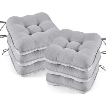 Imagem de BETU Almofadas de cadeira para cadeiras de jantar, conjunto de almofadas de mesa de cozinha de 6,3 cm de espessura com laços, suporte e capas antiderrapantes, almofada de assento para sala de jantar