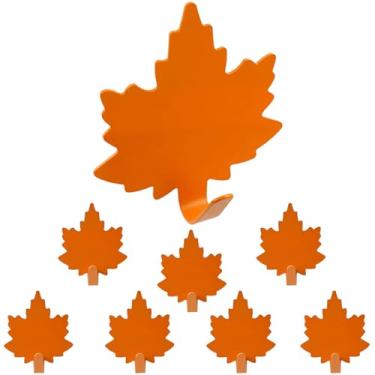 Imagem de QEBMUYU Ganchos de parede de folhas de bordo, pacote com 8 ganchos adesivos resistentes, decorações de parede fofas, gancho de aço inoxidável para pendurar chaves, bolsas, chapéus, toalhas, roupas