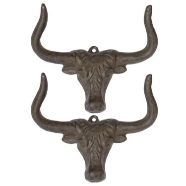Imagem de Ganchos Head Bull 2 peças, gancho de parede rústico, casaco de metal pesado, gancho de entrada estilo fazenda vintage europeu, gancho duplo para roupas, chaves, toalhas, chapéus - decoração de casa