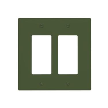 Imagem de Wmhusu Capas de tomada verde oliva para interruptor de luz de 2 gangues duplo balancim usb placa de parede decorativa receptáculo GFCI placa elétrica para banheiro, quarto, decoração de casa