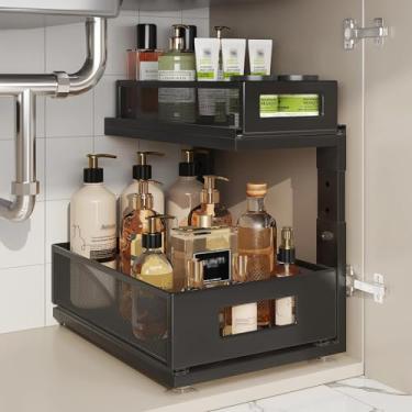 Imagem de Corbyles 1 pacote com organizadores embaixo da pia de 32,5 a 42,9 cm de altura ajustável, organizador de prateleira de 2 camadas, gaveta deslizante multiuso para banheiro, cozinha, lavanderia - preta