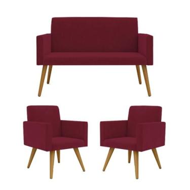 Imagem de Kit Sofá Namoradeira + 2 Poltronas Sala Estar Balaqui Decor Cor:marsala