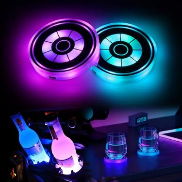 Imagem de GSOWO 2 peças de luzes LED de suporte de copo para carro, porta-copos com luz de corrida