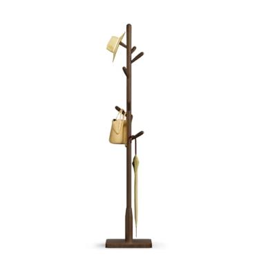 Imagem de Cabide quadrado de madeira maciça, árvore de revestimento de corredor livre com 8 ganchos (+ 2 sobressalentes) para casacos, chapéus, bolsas, bolsas, para entrada, corredor, ganchos de seringueira