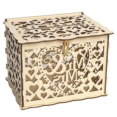 Imagem de Mr & Mrs Caixa de cartão de madeira, suporte grande para placa de casamento, faça você mesmo com caixa esculpida em coração de cadeado, caixa de dinheiro para decoração de festa de lembrança
