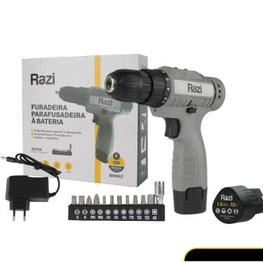 Imagem de Furadeira Parafusadeira Bateria 12v Razi Bivolt Com Acessórios