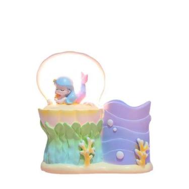 Imagem de Porta-canetas Porta-lápis Resin Mermaid com concha e LED - Yiweisai
