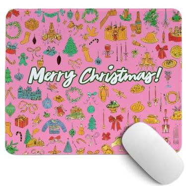 Imagem de PaJiaNi Mouse pad rosa fofo de Natal, pequeno tapete de mesa de Natal, decoração de mesa de escritório de Natal, decorações de mesa de férias de inverno para quarto, dormitório, escritório em casa