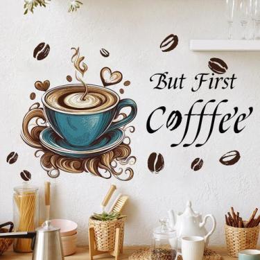 Imagem de Adesivos de parede But First Coffee, xícara de café e grãos 30x40cm - 