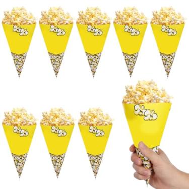 Imagem de FRCOLOR 50 sacos de pipoca de papel em forma de cone, porções individuais, sacos de suporte de milho pop para festas, bolsas de cone de pipoca